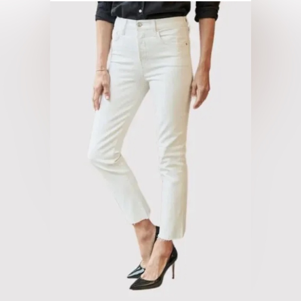 Frank & Eileen Size 30 Womens White Crop Jeans Button Fly High Rise Raw Hem